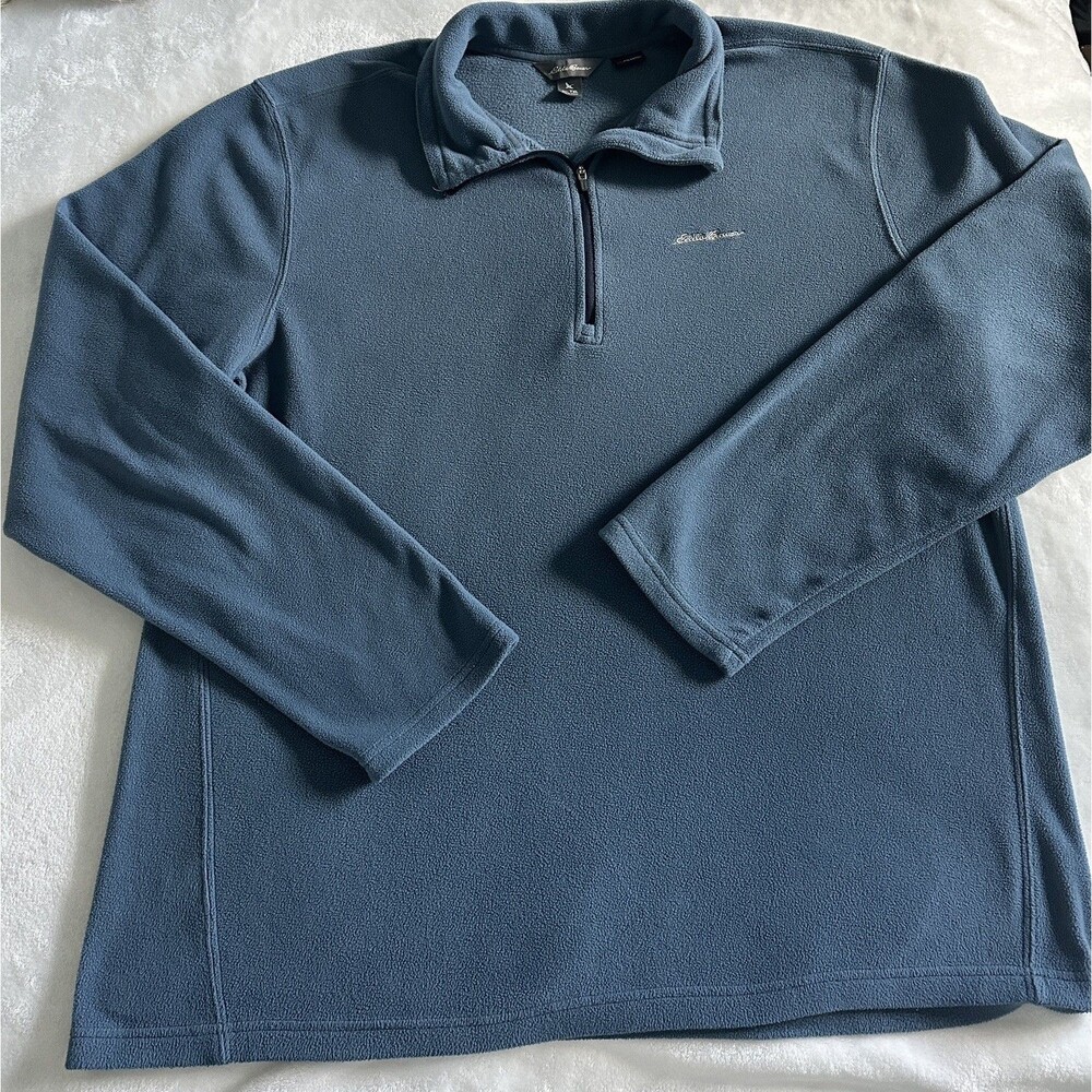 Eddie Bauer Polartec Fleece Pullover Mens TXL Blue 1/4 Zip Sweater Jacket Tall